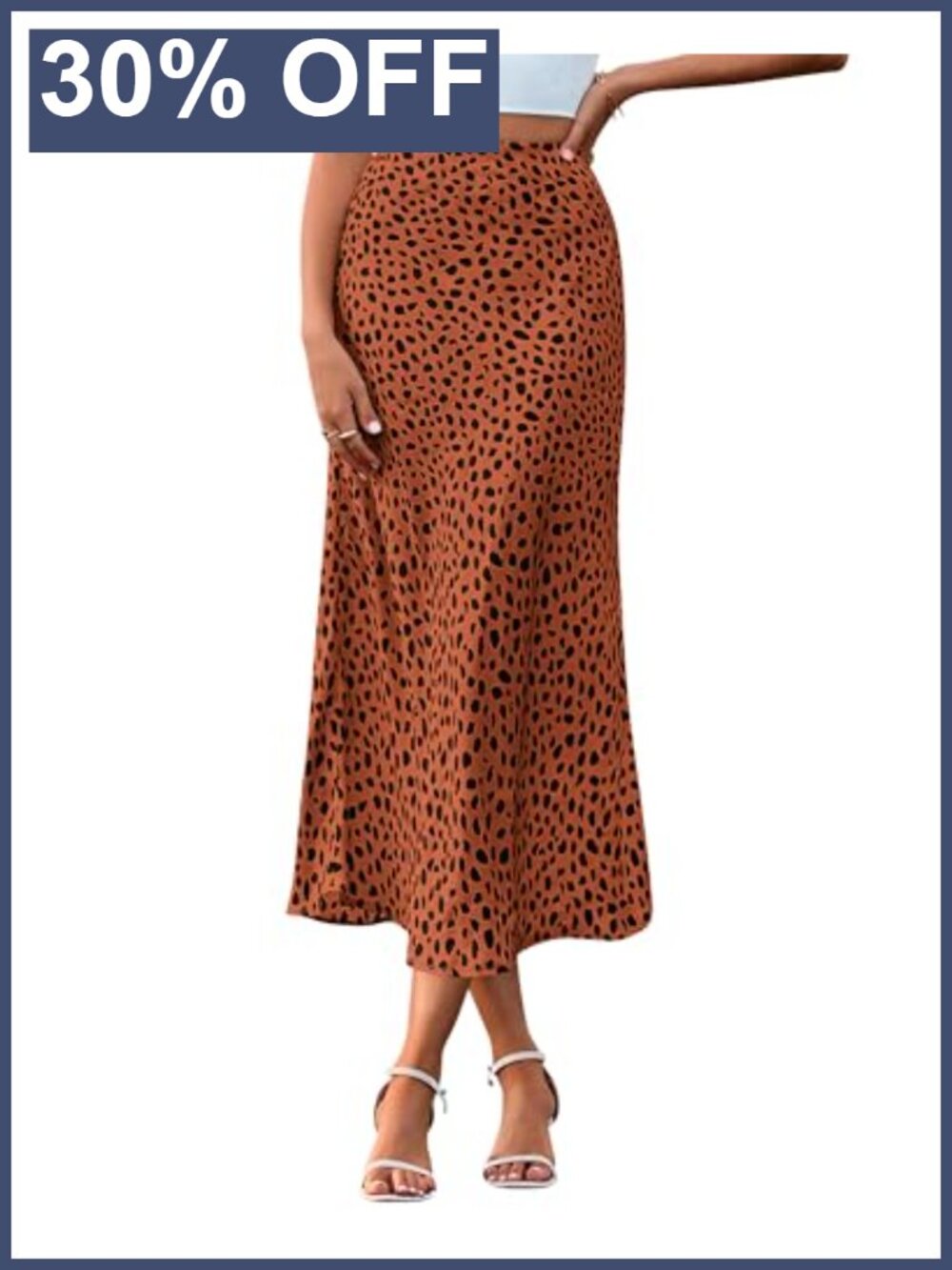 Satin Midi Skirt High Waisted A-Line Elastic Waist Flowy Silk Satin